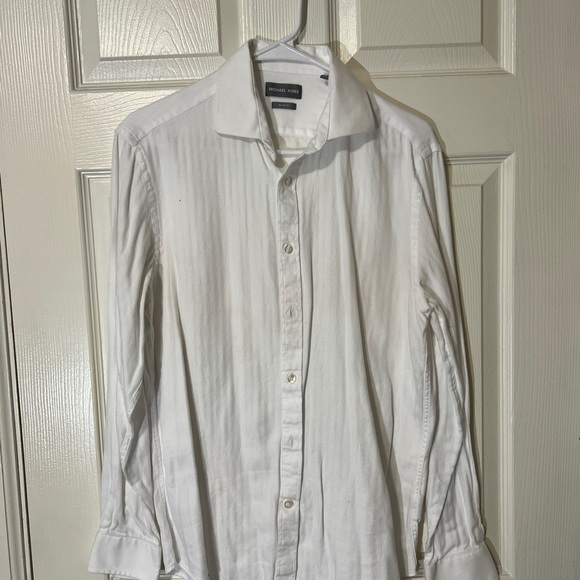 Michael Kors Men's White Shirt, Herringbone Fabric, Slim Fit, Medium/15.5 - Picture 1 of 8